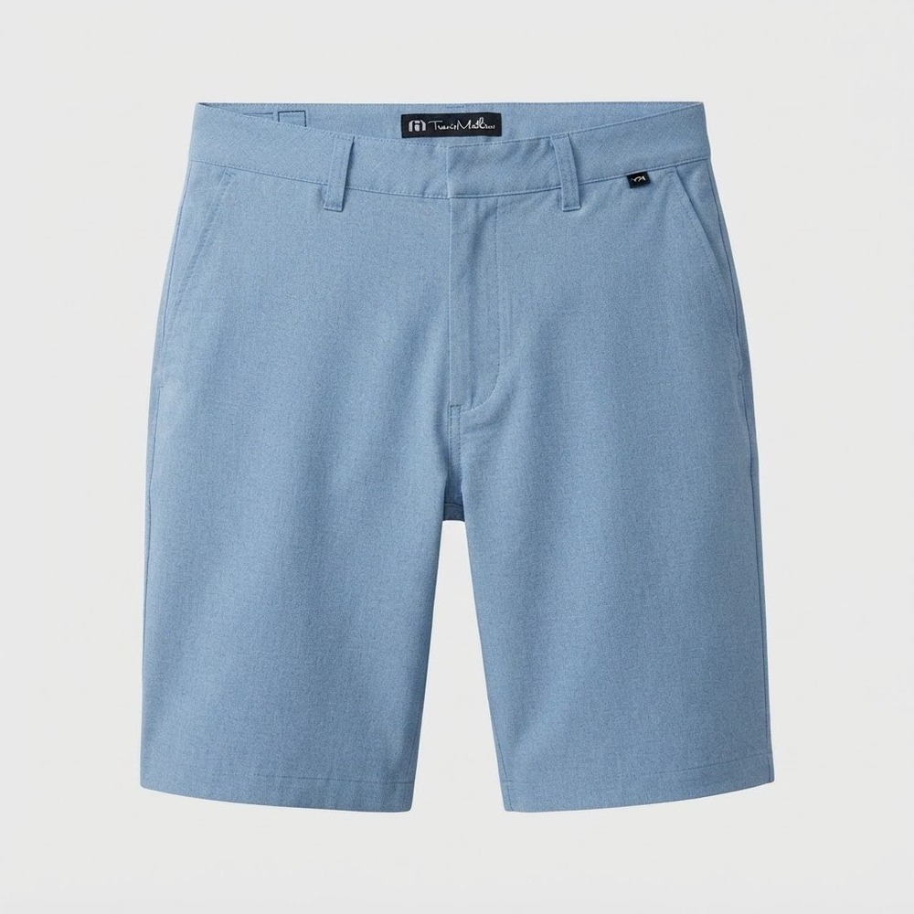 Travis Mathew Mens Blue Heather Performance Golf Shorts Flat Front Size 33 NOTE